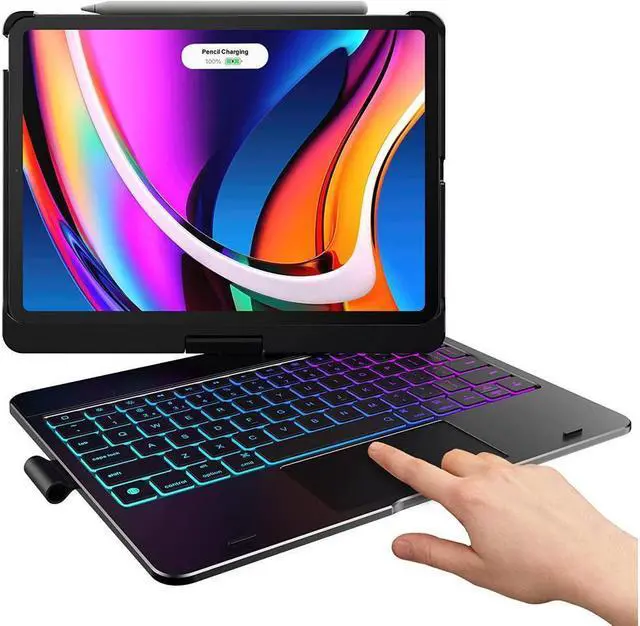 Main image of BONAEVER Touchpad Case with Keyboard for iPad (A16) 11th Generation 11 Inch 2025, iPad 10th Generation 10.9 inch 2022 with Trackpad - 360° Rotatable - Wireless Backlit Keyboard Cover with Pen Holder