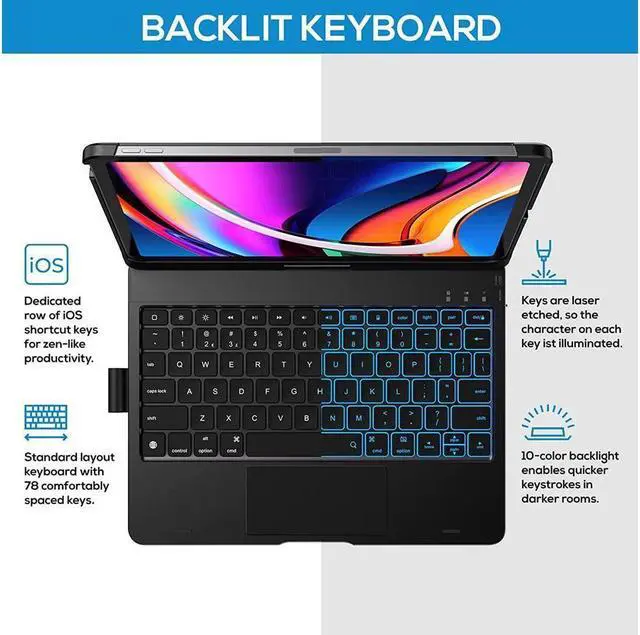 Alt view image 4 of 7 - BONAEVER Touchpad Case with Keyboard for iPad (A16) 11th Generation 11 Inch 2025, iPad 10th Generation 10.9 inch 2022 with Trackpad - 360° Rotatable - Wireless Backlit Keyboard Cover with Pen Holder