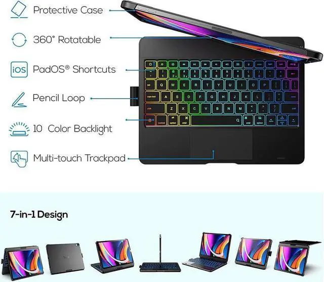Alt view image 3 of 7 - BONAEVER Touchpad Case with Keyboard for iPad (A16) 11th Generation 11 Inch 2025, iPad 10th Generation 10.9 inch 2022 with Trackpad - 360° Rotatable - Wireless Backlit Keyboard Cover with Pen Holder