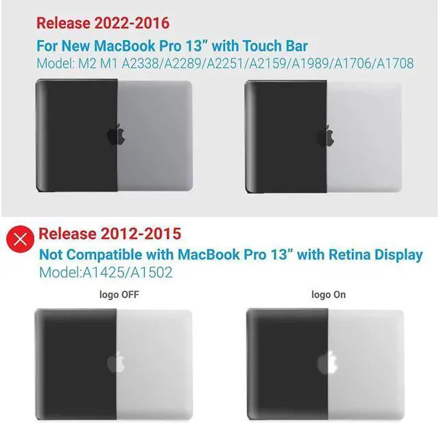 Alt view image 3 of 7 - BONAEVER Compatible with MacBook Pro 13 inch Case M2 2022 2021 2020-2016 A2338 M1 A2251 A2289 A2159 A1989 A1708 A1706 Plastic Hard Case with Keyboard Cover Skin