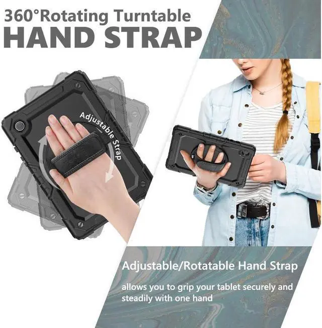 Alt view image 3 of 7 - BONAEVER Case for Samsung Galaxy Tab A8 10.5 inch 2022 (SM-X200/ SM-X205/ SM-X207) with Screen Protector [360 Degree Rotatable Stand & Hand Strap] Pen Holder Shoulder Strap for Galaxy Tab A8 10.5 2022