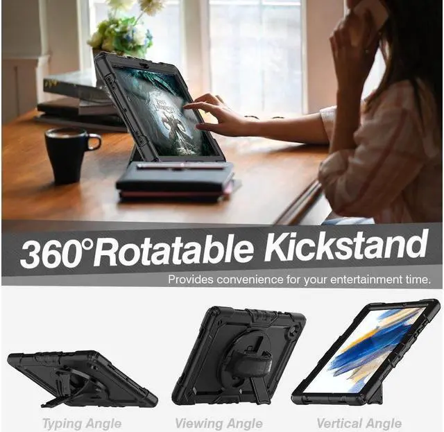Alt view image 5 of 7 - BONAEVER Case for Samsung Galaxy Tab A8 10.5 inch 2022 (SM-X200/ SM-X205/ SM-X207) with Screen Protector [360 Degree Rotatable Stand & Hand Strap] Pen Holder Shoulder Strap for Galaxy Tab A8 10.5 2022