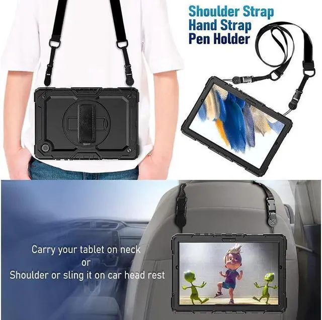 Alt view image 6 of 7 - BONAEVER Case for Samsung Galaxy Tab A8 10.5 inch 2022 (SM-X200/ SM-X205/ SM-X207) with Screen Protector [360 Degree Rotatable Stand & Hand Strap] Pen Holder Shoulder Strap for Galaxy Tab A8 10.5 2022