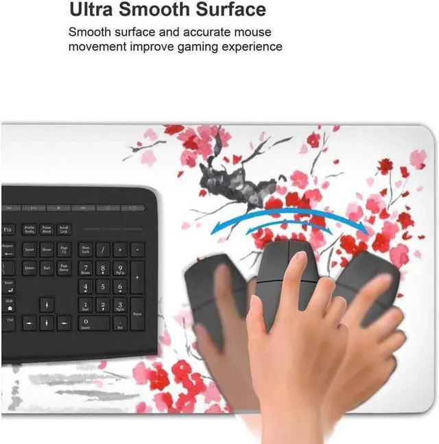 Alt view image 4 of 6 - Black and White Japanese Sumi-E Painting Cherry Blossom Temple Art Gaming Mouse Pad XL Extended Large Mouse Mat Desk Pad Stitched Edges Mousepad Long Non-Slip Rubber Base Mice Pad 31.5 X 11.8 Inch