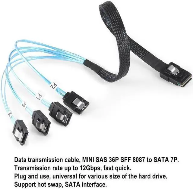 Alt view image 4 of 6 - SAS SATA Cable Mini-SAS SFF-8087 To 4 SATA Cable Mini SAS 4i SFF8087 36P To 4 SATA 7P Cable 12Gbps 50cm Hard Drive Data