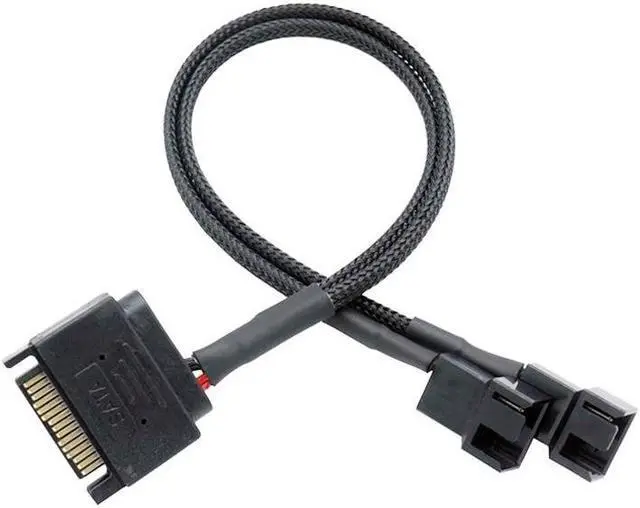 Main image of Black Sleeved 27cm Cooler Cooling Fan Splitter Power Cable 12V SATA To 2  Way 3/4Pin Connector for IDE Computer PC(27cm)
