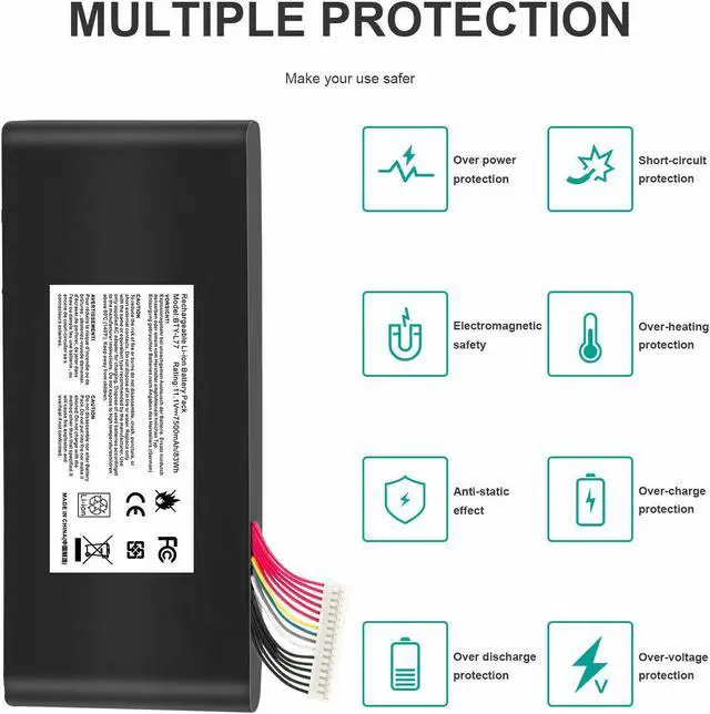Alt view image 4 of 5 - 11.1V Battery for MSI GT72 GT72S 2QD 2QE 6QD 6QE 6QF GT80 2QC 2QD 2QE GT80S 6QE GT72VR WT72