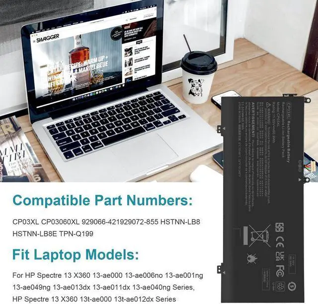 Alt view image 5 of 5 - 11.55V Battery for HP Spectre x360 13-ae015dx 13-ae0xx 13-ae006no 13t-ae012dx 13-ae049ng