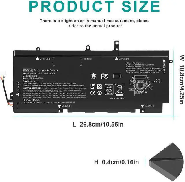 Alt view image 4 of 5 - 11.4V Battery for HP BG06XL BG06045XL HSTNN-IB6Z EliteBook 1040 G3