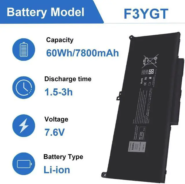 Alt view image 3 of 5 - 60Wh F3YGT Battery for Dell Latitude 13 7000 7380 7390 P28S P28S001 (not fit 7390 2-in-1)