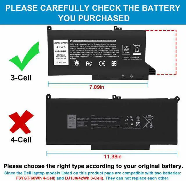 Alt view image 2 of 5 - 42Wh DJ1J0 Battery for Dell Latitude 12 7000 7280 7290 E7280 E7290 Latitude 13 7000 7380 7390 E7380 E7390