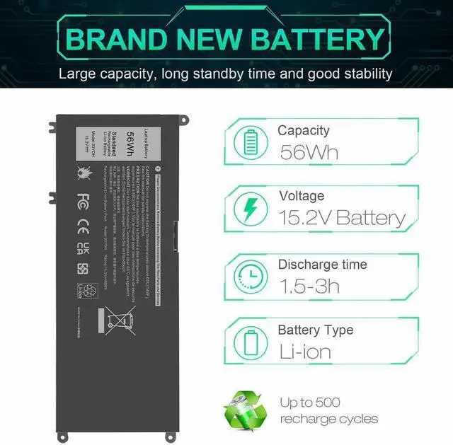 Alt view image 3 of 5 - 56Wh 33YDH Battery for Dell Latitude 13 3000 3380 3480 3400 3500 14 3490 15 3590 3580
