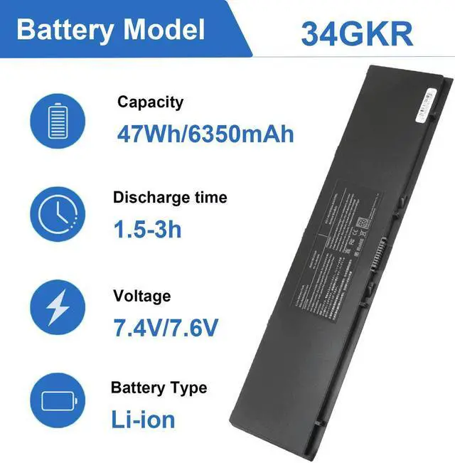 Alt view image 2 of 5 - 47Wh 34GKR Battery for Dell Latitude E7440 E7450 E7420 7440 7450 7420