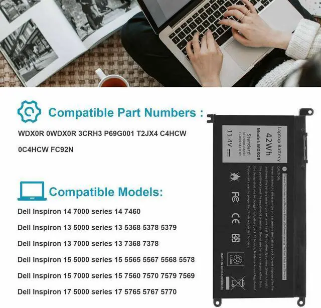 Alt view image 5 of 5 - 42Wh WDX0R Battery for Dell Inspiron 15 5565 5567 5568 5570 5578 5579 5538