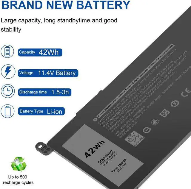Alt view image 3 of 5 - 42W YRDD6 Battery for Dell Inspiron 14 5480 5485 5491 5493 5585 5590 5593 5594 5598