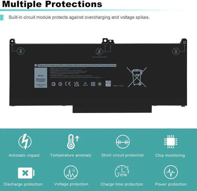 Alt view image 5 of 5 - 60Wh Battery for Dell P96G P96G001 P97G P97G001 P97G002 P99G P99G001 P100G