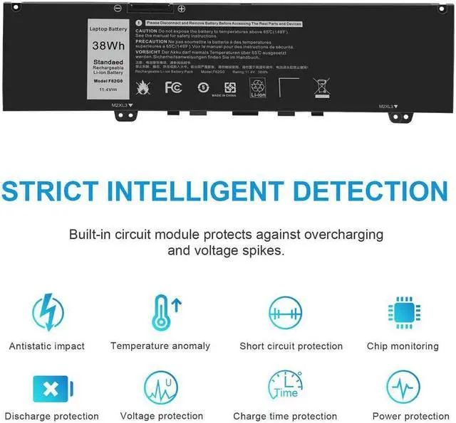 Alt view image 3 of 5 - 38Wh F62G0 Battery for Dell Inspiron 13 -5370-D2605S 13-5370-D2625P 13-5370-D2625S 13-5370-D2725S