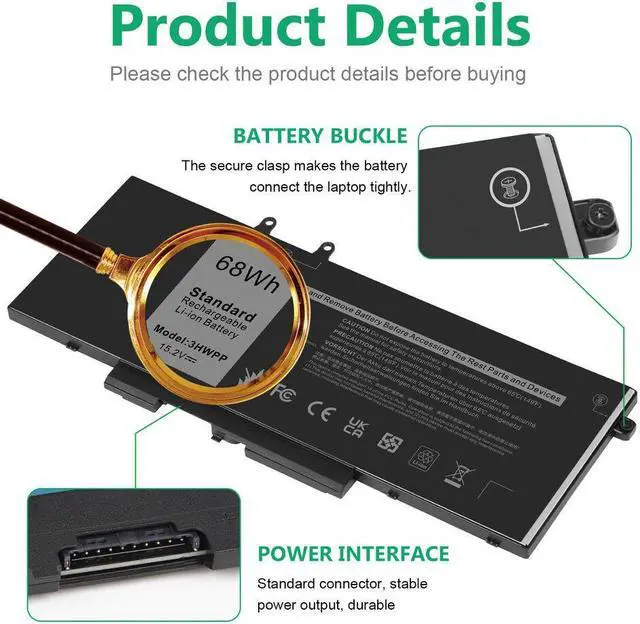 Alt view image 4 of 5 - 15.2V 3HWPP Battery for Dell Inspiron 7706 2-in-1 Black Inspiron 17 7500/7506 2-in-1 Black