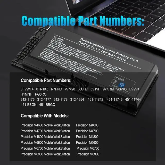 Alt view image 5 of 5 - 87Wh FV993 Battery for Dell Precision M4600 M4700 M4800 M6600 M6700 M6800