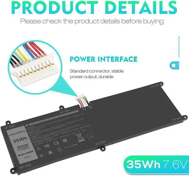 Alt view image 4 of 5 - 35Wh Battery for Dell VHR5P RHF3V 0RHF3V XRHWG 0XRHWG PRR5V 0PRR5V ZYVP1 0ZYVP1