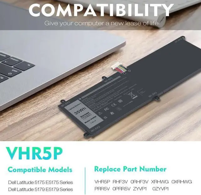Alt view image 5 of 5 - 35Wh Battery for Dell VHR5P RHF3V 0RHF3V XRHWG 0XRHWG PRR5V 0PRR5V ZYVP1 0ZYVP1