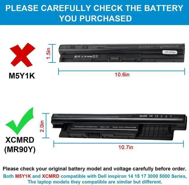 Alt view image 2 of 5 - 14.8V XCMRD Battery for Dell Inspiron 15 3542 3543 3541 3521 3537 3531 15R 5521 5537