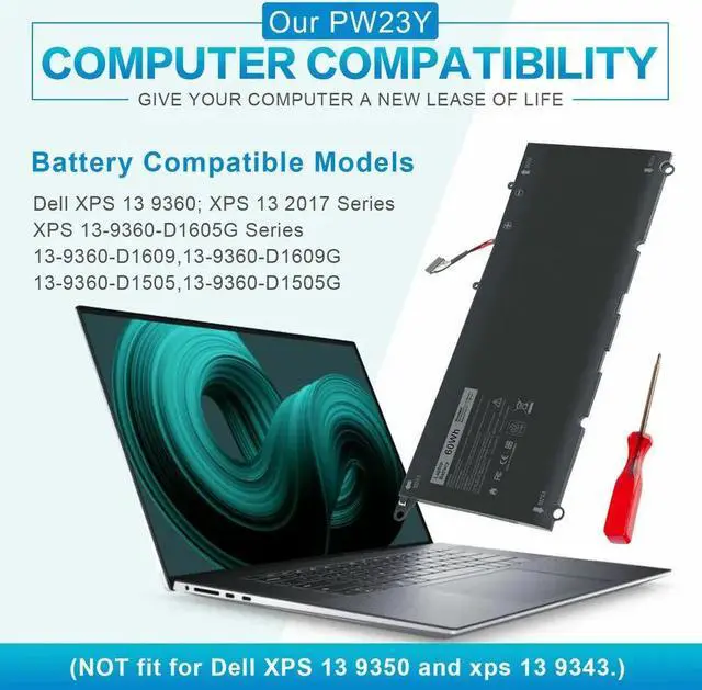 Alt view image 5 of 5 - 60Wh PW23Y Battery for Dell XPS 13-9360-D1505 13-9360-D1505G 13-9360-D1805T 13-9360-D1805TG