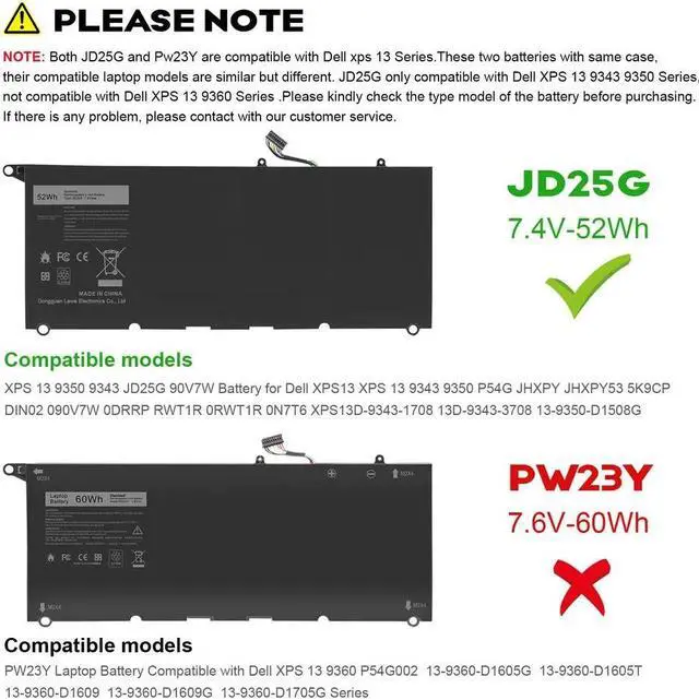 Alt view image 2 of 5 - 52W JD25G Battery for Dell XPS 13 9343 9350 P54G P54G001 P54G002 13-9350-D4708G