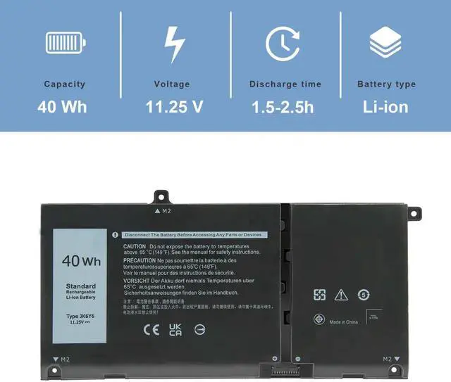 Alt view image 3 of 5 - 40Wh JK6Y6 Battery for Dell Inspiron 5400 2-in-1 5406 2-in-1 7405 2-in-1 7300 2-in-1 Silver