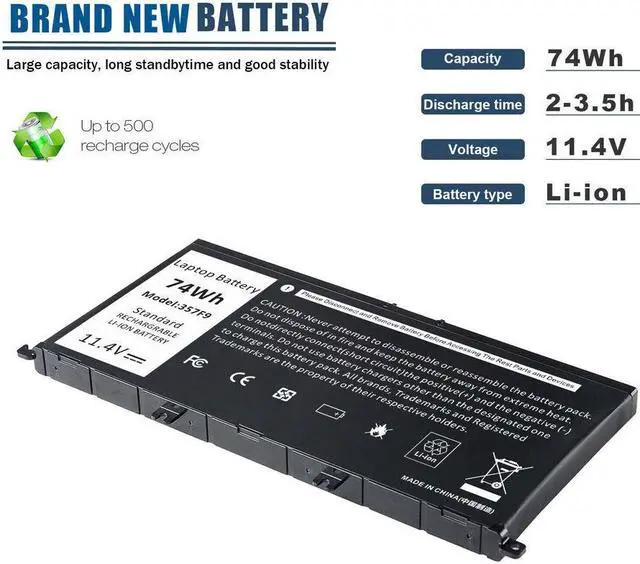 Alt view image 3 of 5 - 74Wh 357F9 Battery for Dell Inspiron 15 5576 5577 7566 7567 7557 7559