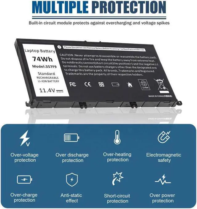 Alt view image 4 of 5 - 74Wh 357F9 Battery for Dell Inspiron 15 5576 5577 7566 7567 7557 7559
