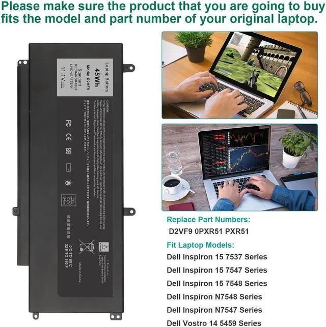 Alt view image 5 of 5 - 45W Battery for Dell Inspiron 15 7547 7548 N7547 7548 Vostro 14 5459