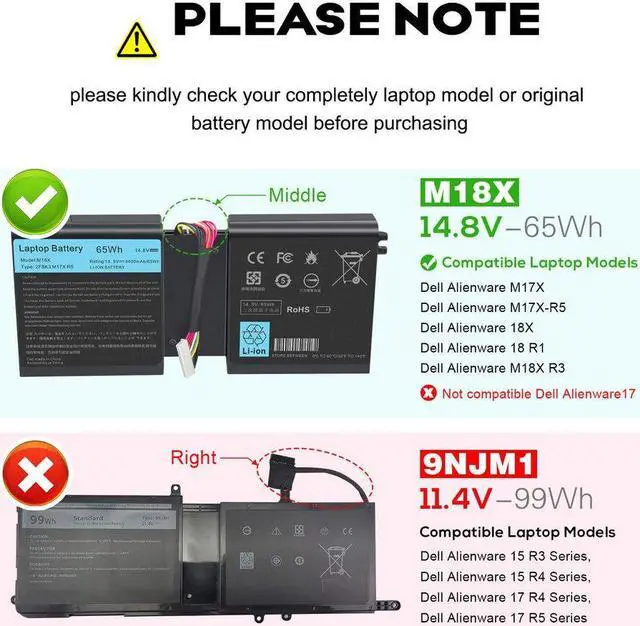 Alt view image 2 of 5 - 65W Battery for Dell 2F8K3 02F8K3 KJ2PX 0KJ2PX G33TT