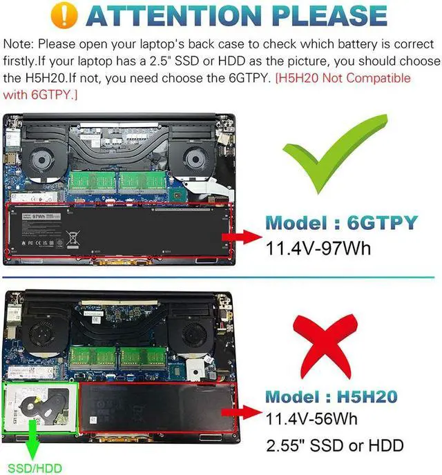 Alt view image 2 of 5 - 97Wh 6GTPY Battery for Dell Precision 5520 5530 5540 5510 Vostro 7500