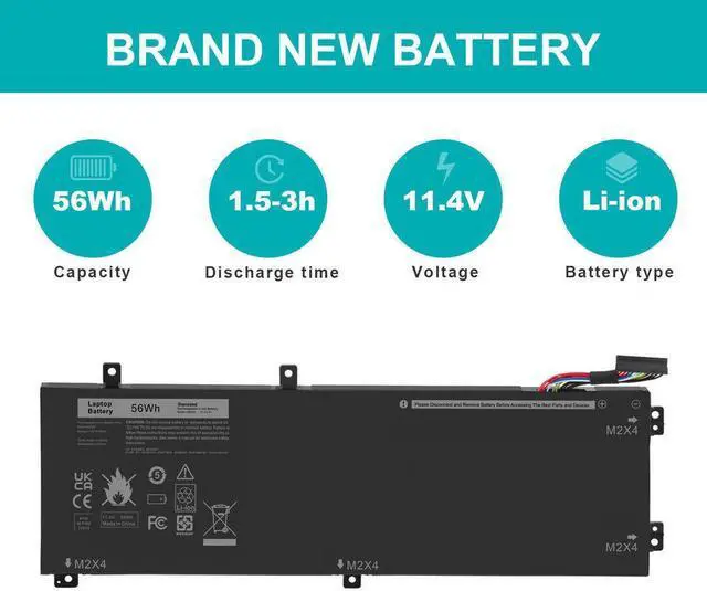 Alt view image 3 of 5 - 56Wh H5H20 Battery for Dell XPS 15 9550 9560 9570 Precision 5510 5520 5530 P56F P56F001