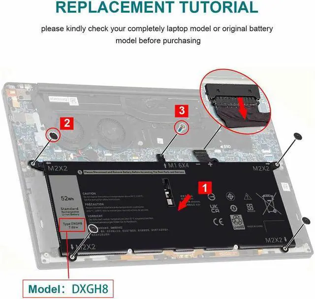 Alt view image 5 of 5 - 52Wh Battery for Dell P113G001 P114G001 P115G001 P82G001 P82G002