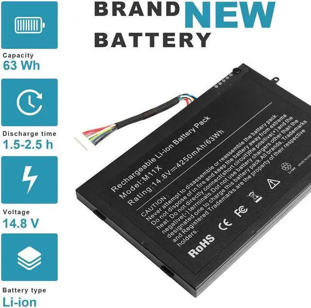 Alt view image 2 of 5 - 63W Battery for Dell Alienware M11x M11x R2 M11x R3 M14x M14x R2