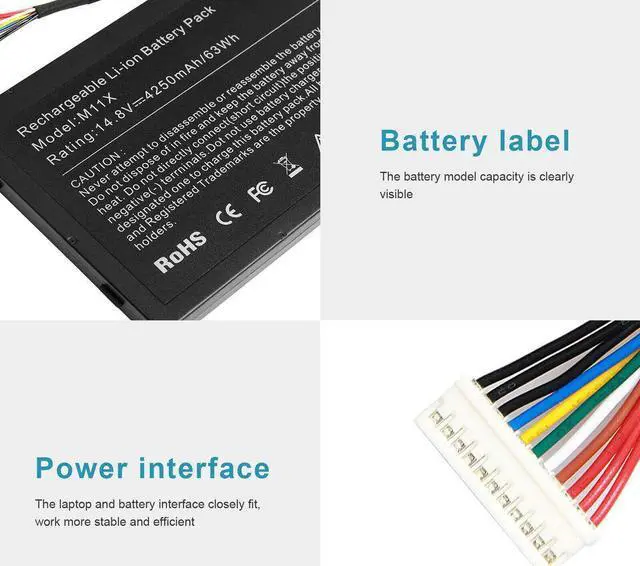 Alt view image 4 of 5 - 63W Battery for Dell Alienware M11x M11x R2 M11x R3 M14x M14x R2