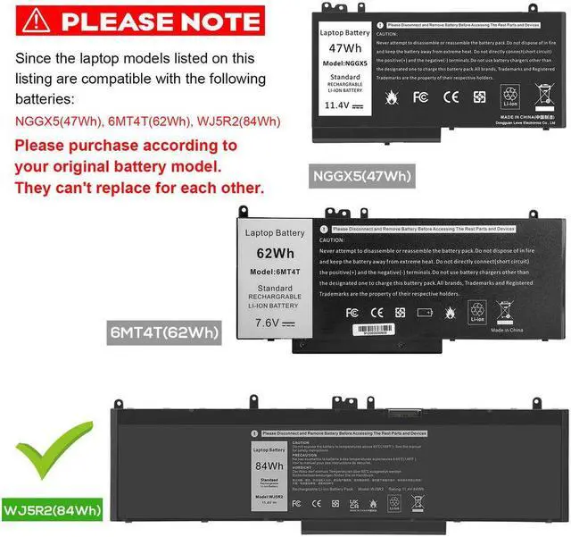 Alt view image 2 of 5 - 84Wh Battery for Dell 04F5YV 4F5YV Wj5R2 Wj5R2-02 K1G3K G9G1H 4F5YV