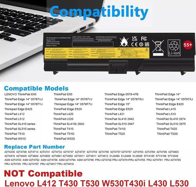 Alt view image 4 of 5 - 11.1V Battery for Lenovo 42T4851 42T4852 42T4911 42T4911 42T4912 51J0499 51J0499