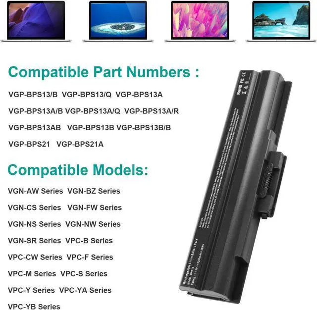 Alt view image 5 of 5 - 11.1V Battery for Sony VAIO VPCCW17FX/R VPCCW29GX VPCF111FD/B VGP-BPS13