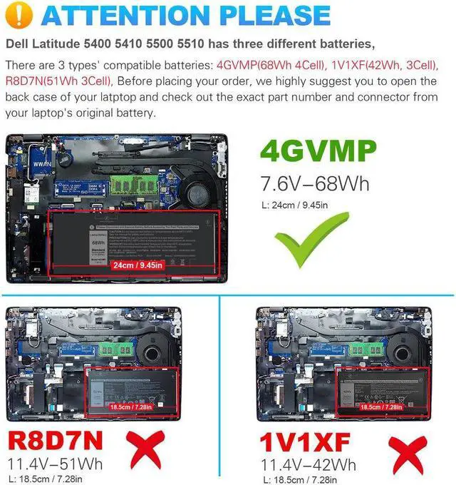 Alt view image 2 of 5 - 68Wh 7.6V Battery for Dell Latitude 5400 5410 5500 5510