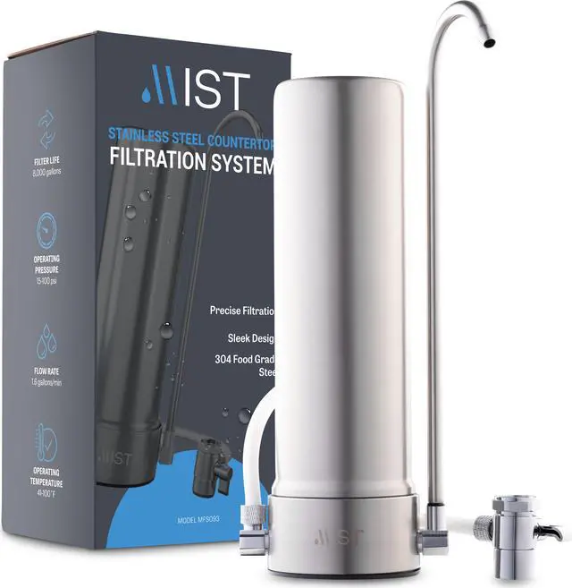 Main image of Mist Countertop Stainless Steel Water Filtration System, 5-Stage Filtration Technology, 8000 Gallon Capacity, Reduces Heavy Metals, Chlorine, Bad Taste & Odor