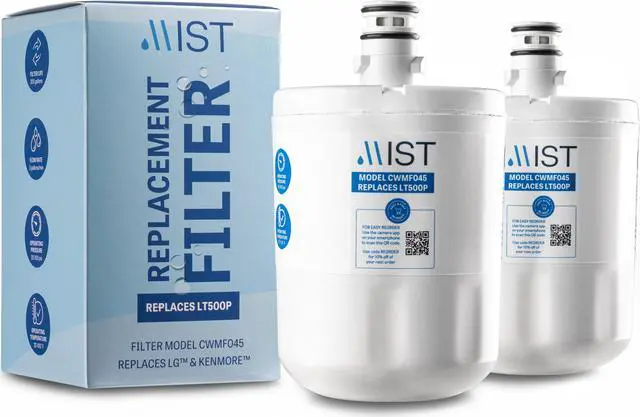Main image of Mist 5231JA2002A Water Filter Replacement, Compatible LG Models: LT500P, GEN11042FR-08, ADQ72910911, ADQ729109012, Kenmore 9890, 46-9890, LFX25974ST, LMX25964ST, LSC27925ST, 2 Pack