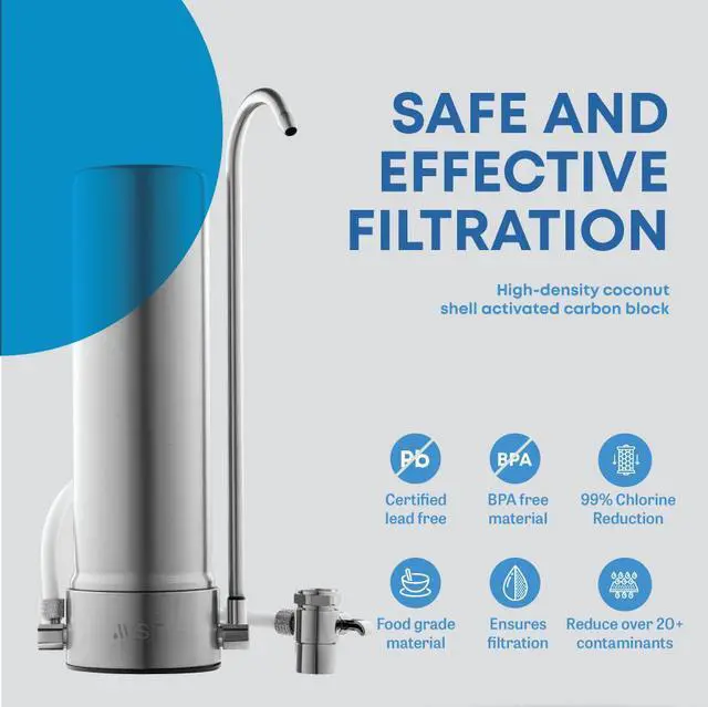 Alt view image 3 of 5 - Mist Countertop Stainless Steel Water Filtration System, 5-Stage Filtration Technology, 8000 Gallon Capacity, Reduces Heavy Metals, Chlorine, Bad Taste & Odor