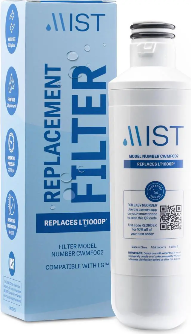 Main image of Mist LT1000P Water Filter Replacement, Compatible with LG Models: ADQ747935, MDJ64844601, LMXS28626D, LT1000PC, LT-1000PC Kenmore 46-9980, 469981, 1 Pack