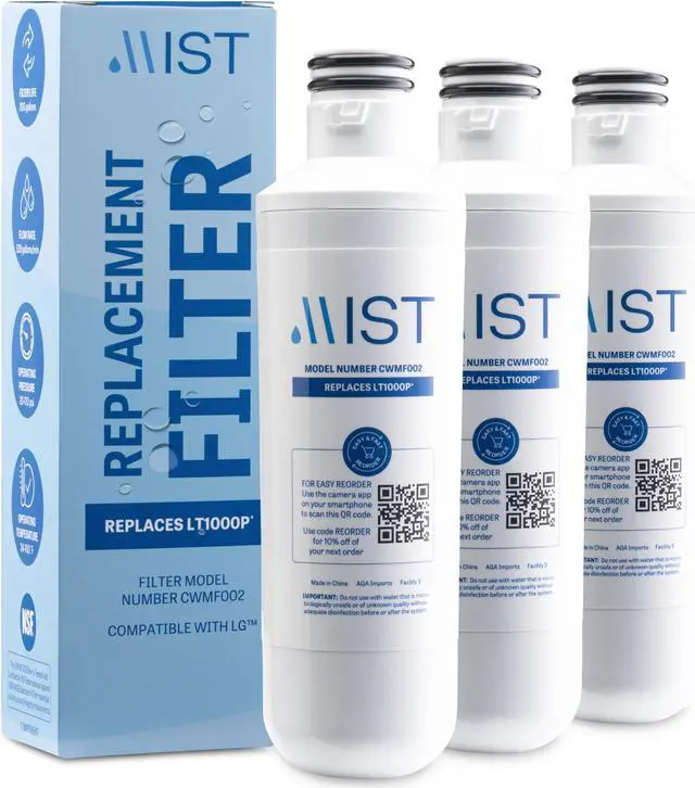Alt view image 3 of 7 - Mist LT1000P Water Filter Replacement, Compatible with LG Models: ADQ747935, MDJ64844601, LMXS28626D, LT1000PC, LT-1000PC Kenmore 46-9980, 469982, 3 Pack