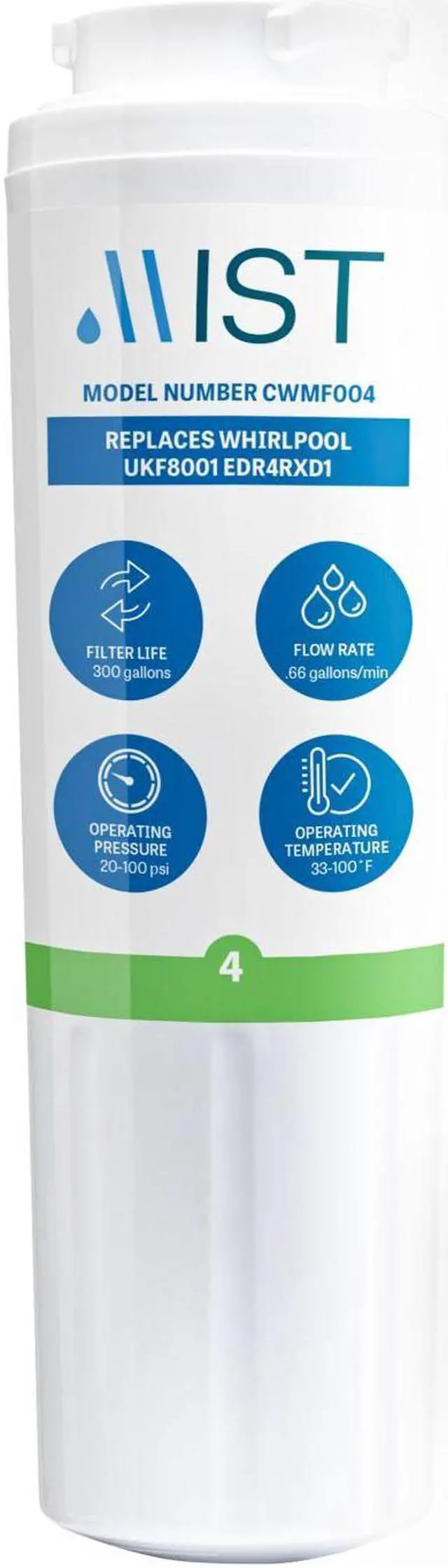 Alt view image 2 of 7 - UKF8001 Filter 4 Replacement for Maytag, Whirlpool Filter 4 Everydrop EDR4RXD1, 4396395, Kenmore 46-9005, RWF0900A Refrigerator Water Filter Pack of 3 -Mist