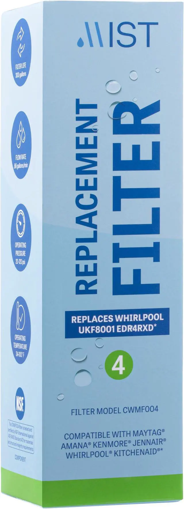 Alt view image 3 of 7 - UKF8001 Filter 4 Replacement for Maytag, Whirlpool Filter 4 Everydrop EDR4RXD1, 4396395, Kenmore 46-9005, RWF0900A Refrigerator Water Filter Pack of 3 -Mist
