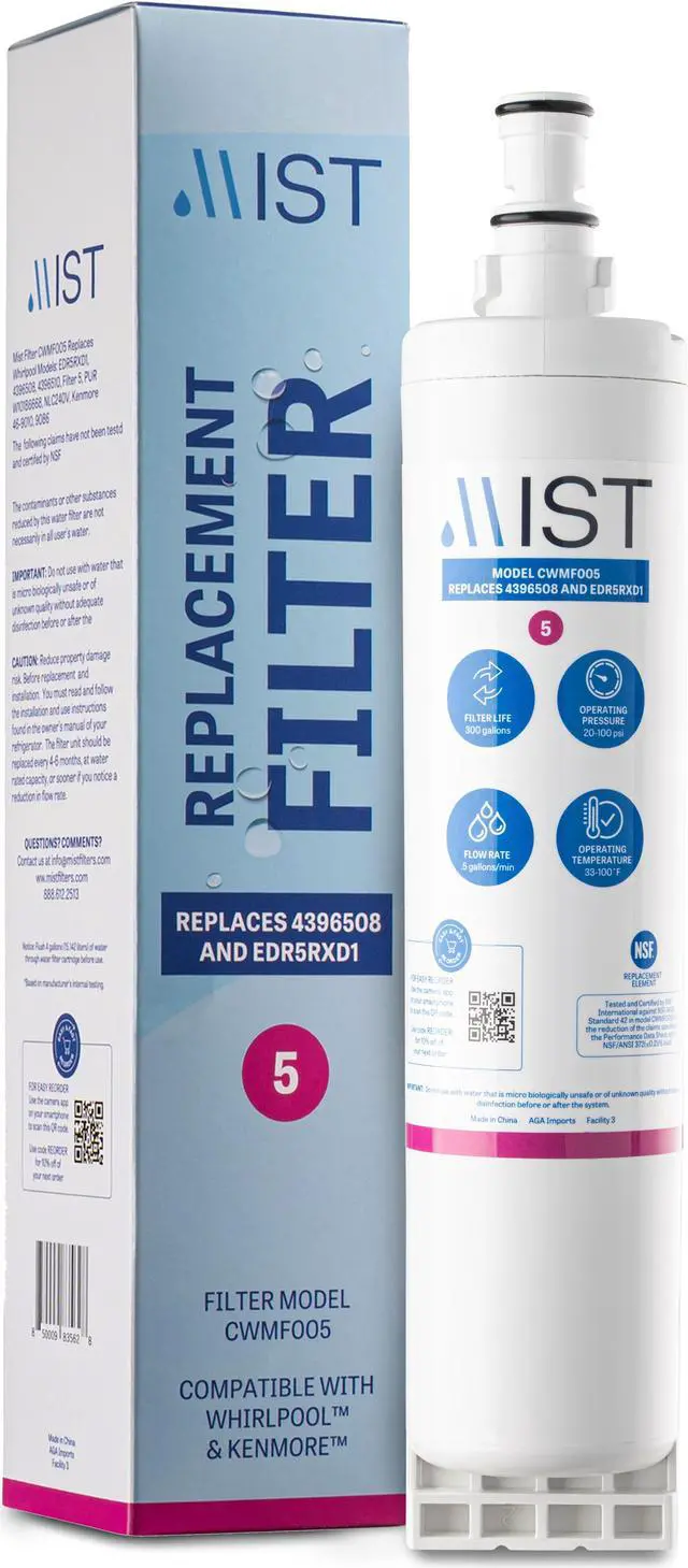 Main image of Mist 4396508 & EDR5RXD1 Water Filter Replacement, Compatible Whirlpool Models: 4396508, 4396510, Filter 5, PUR W10186668, NLC240V, Kenmore 46-9010, 9086
